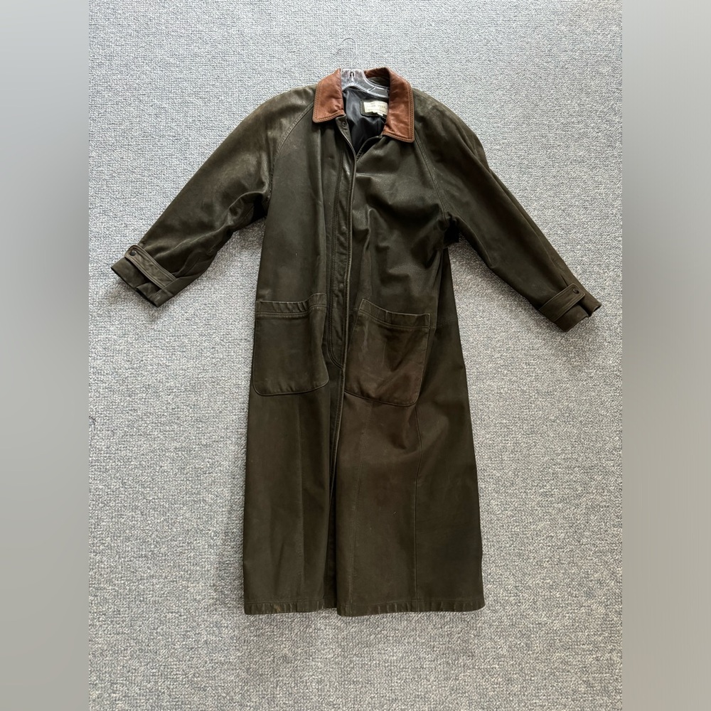 Lone Pine Mens M -Green Suede Western Duster Jacket Button Up Made In USA Cowboy
